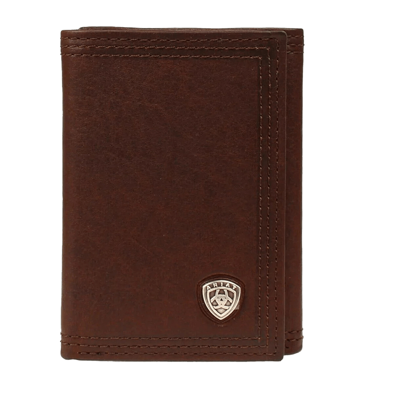 Ariat Dark Copper Tri-Fold Wallet with Small Shield Logo