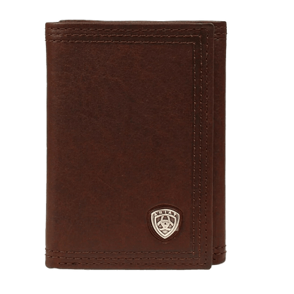 Ariat Dark Copper Tri-Fold Wallet with Small Shield Logo