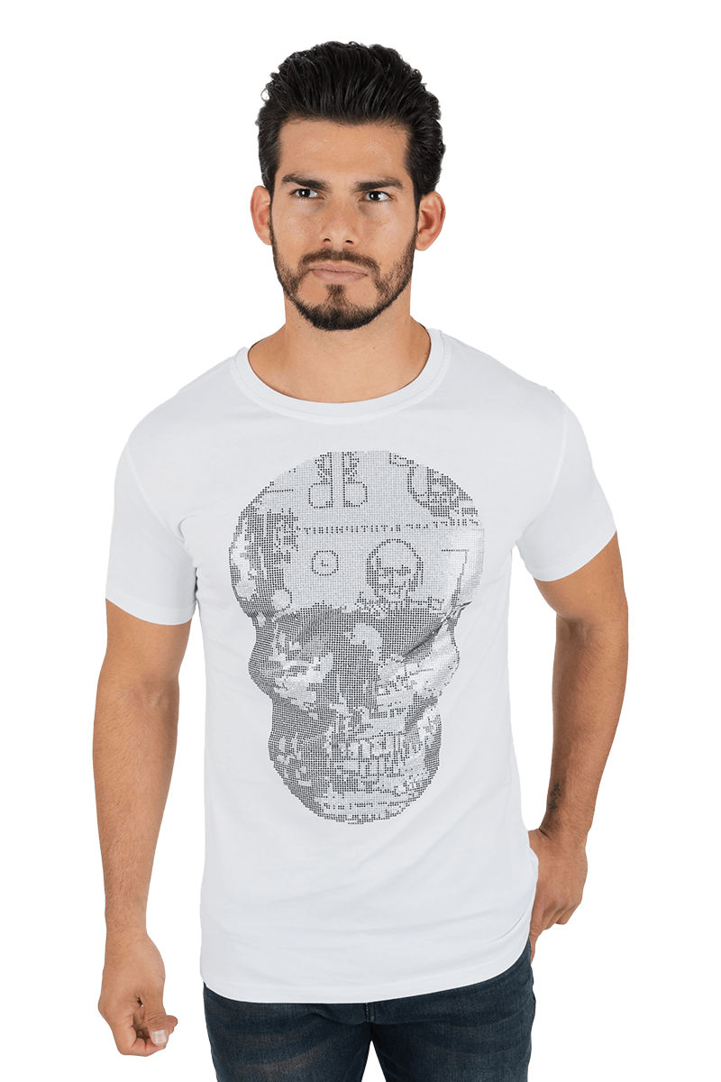 Platini Men's White Cotton Rhinestone T-Shirt