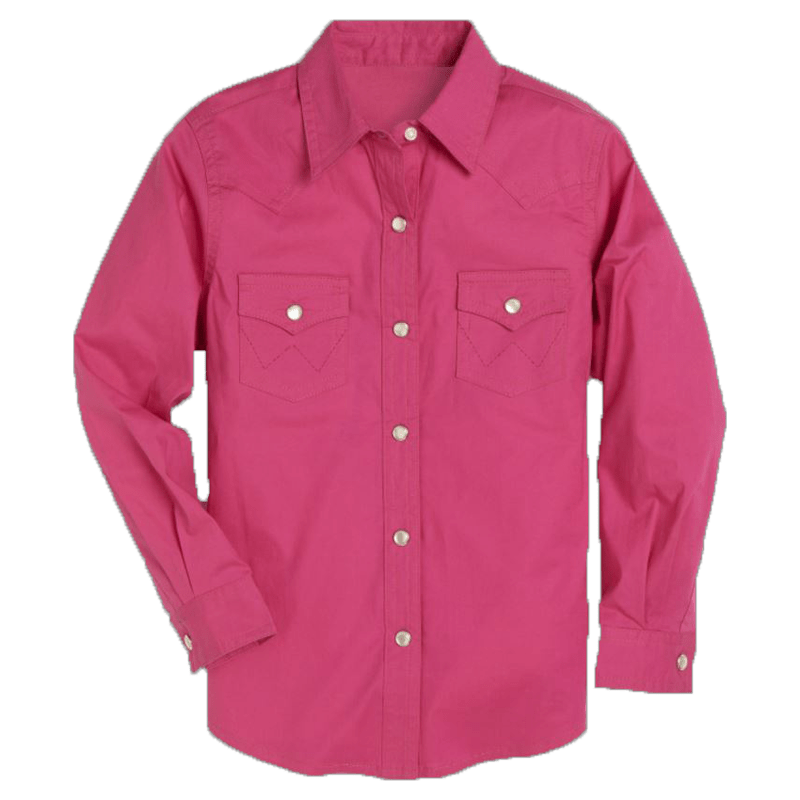 Wrangler Kids Long Sleeve Solid Pink Snap Shirt