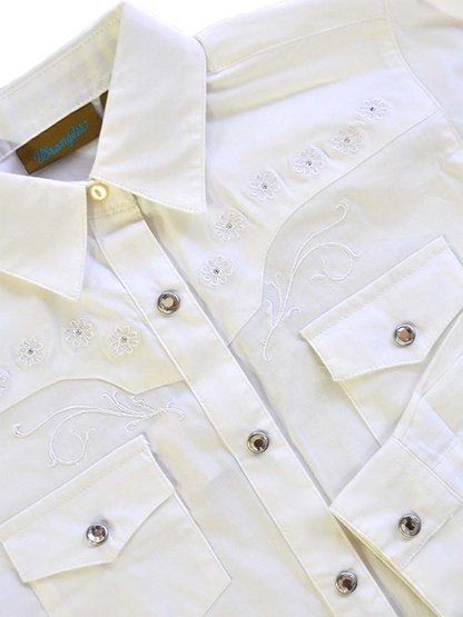 Wrangler - Boys Long Sleeve Western Dress Snap Shirt - White Wrangler - Boys Long Sleeve Western Dress Snap Shirt - White