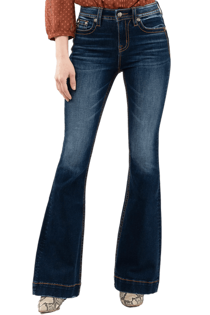 Miss Me Womens Dark Wash High Rise Flare Jeans
