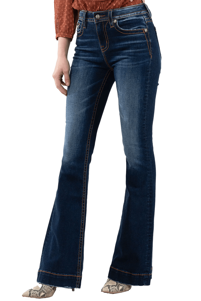 Miss Me Womens Dark Wash High Rise Flare Jeans