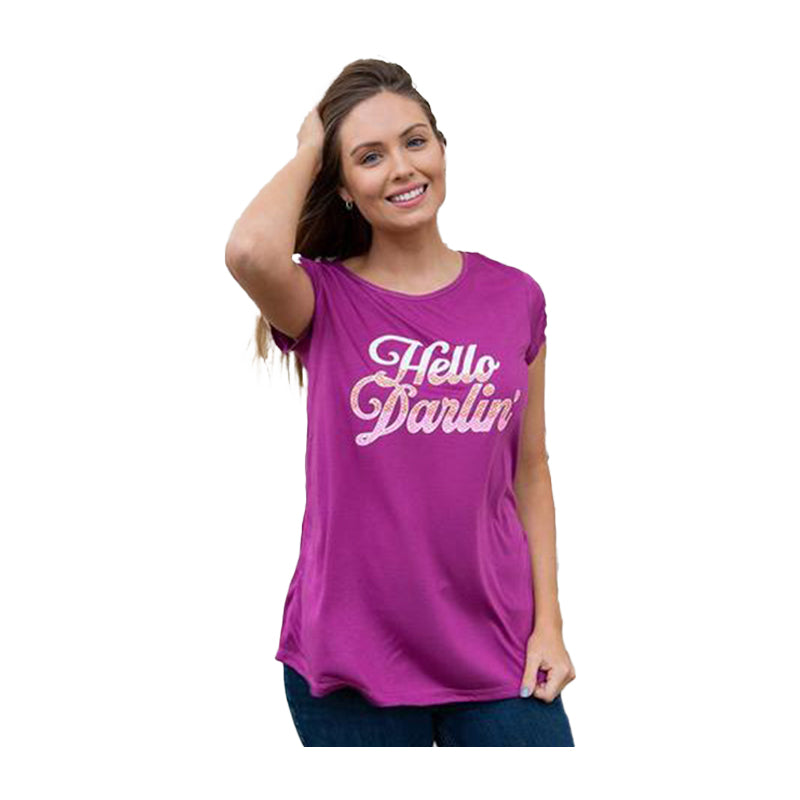 Southern Grace Women's Hello Darlin with Crochet Lace Shoulder Shirt