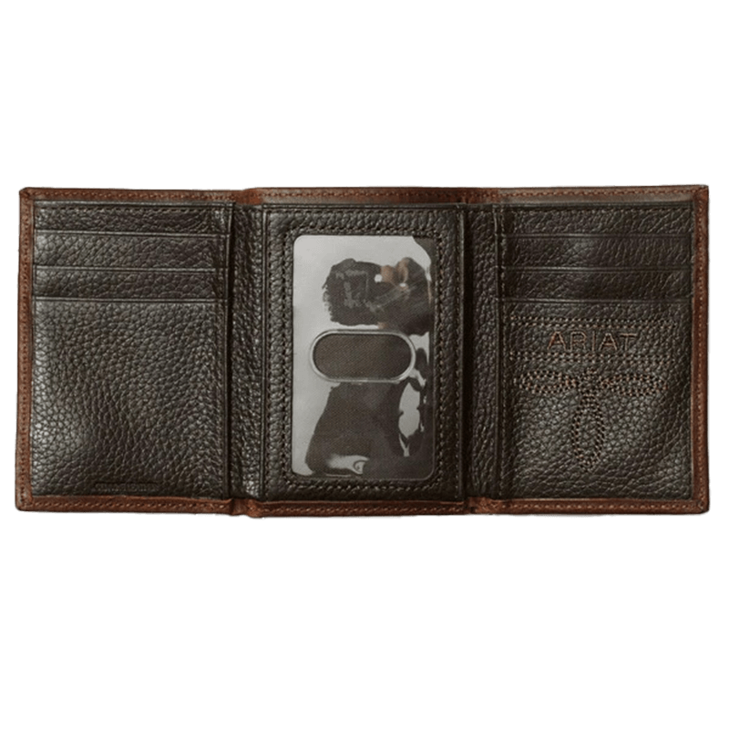 Ariat Dark Copper Tri-Fold Wallet with Small Shield Logo