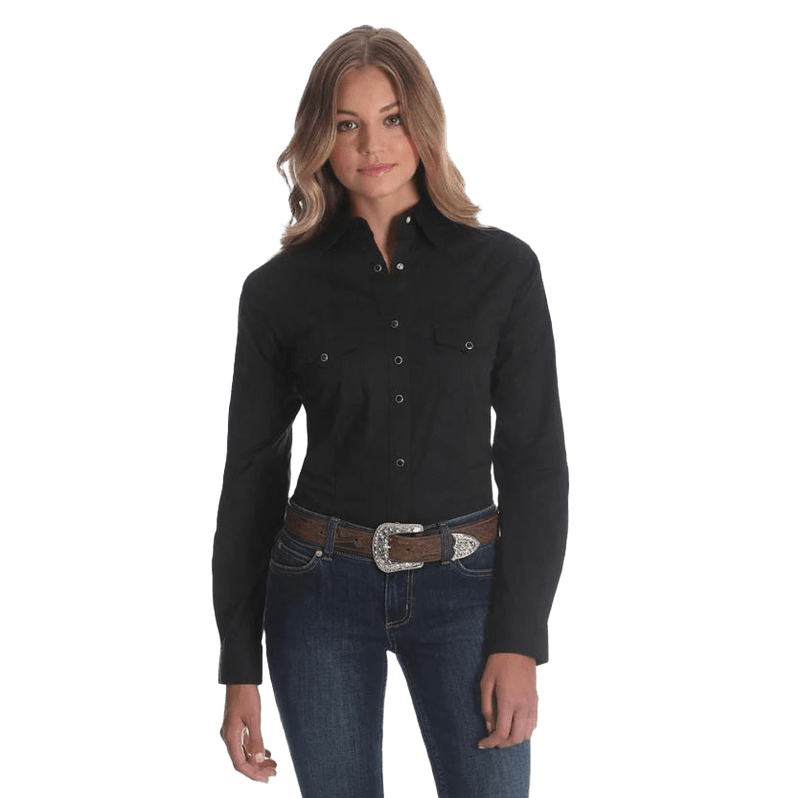Wrangler Womens Western Long Sleeve Solid Shirt Blouse