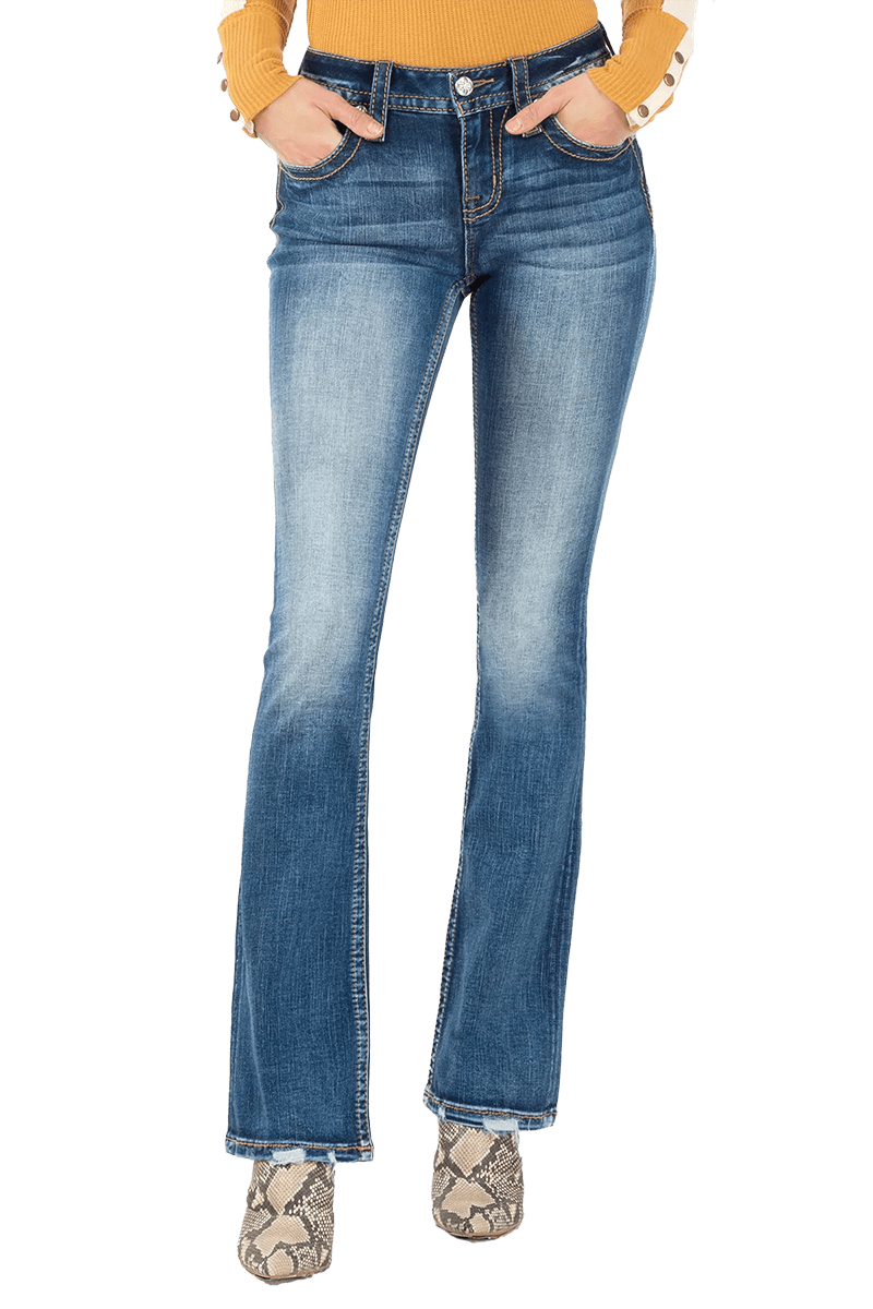 Miss Me Heaven Wing Mid Rise Boot Cut Jeans