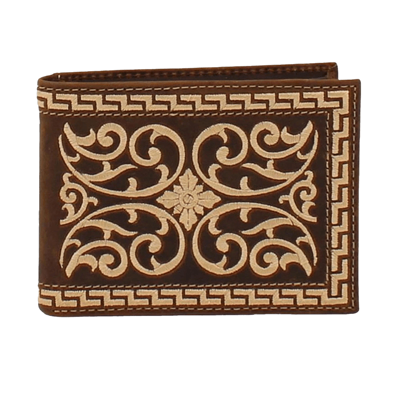 Ariat M&amp;F Nocona Cream Embroidered Brown Bifold Wallet