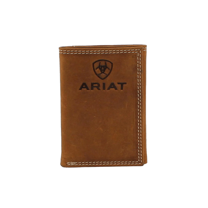 Ariat Men's Tan Embossed Logo Trifold Wallet