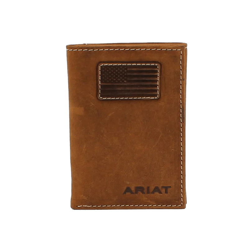 Ariat Men's Tan with Flag Patch Trifold Wallet