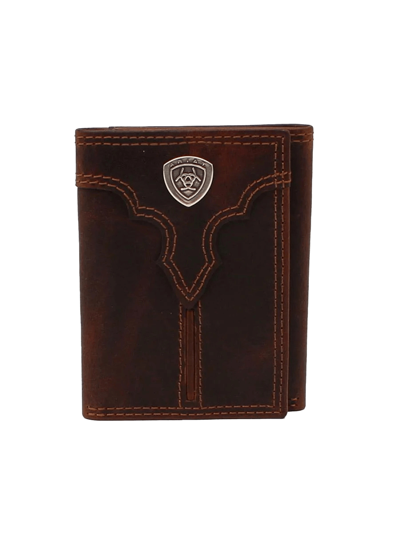 Ariat M&amp;F Brown Trifold Leather Wallet Accesories