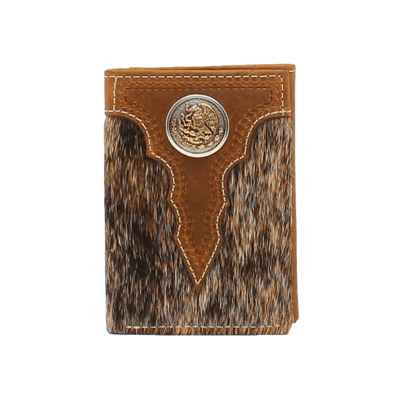 Ariat M&amp;F Brown Calf Hair Mexican Eagle Trifold Wallet