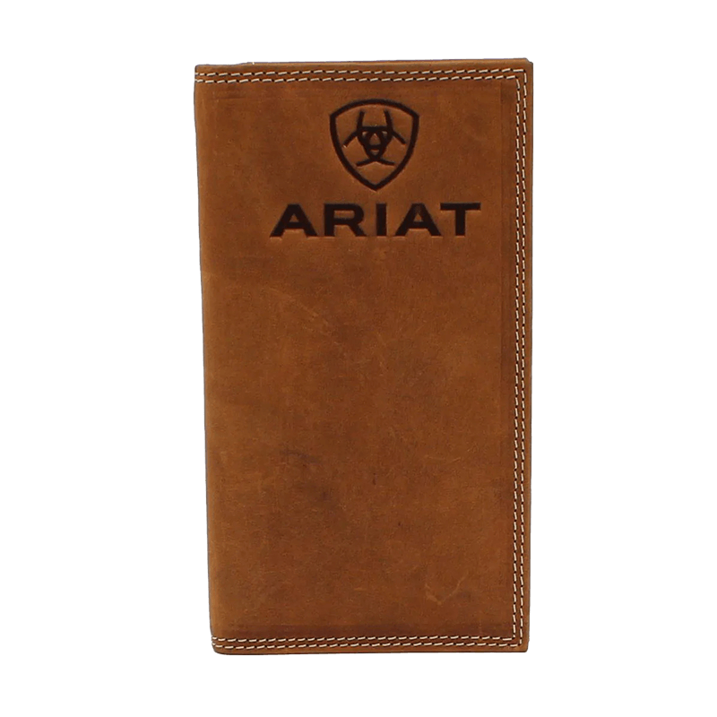 Ariat Men's Tan Embossed Logo Checkbook Rodeo Wallet