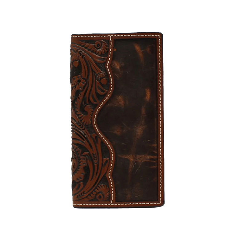3D Men's Leaf Acorn Tooled Rodeo Brown Wallet