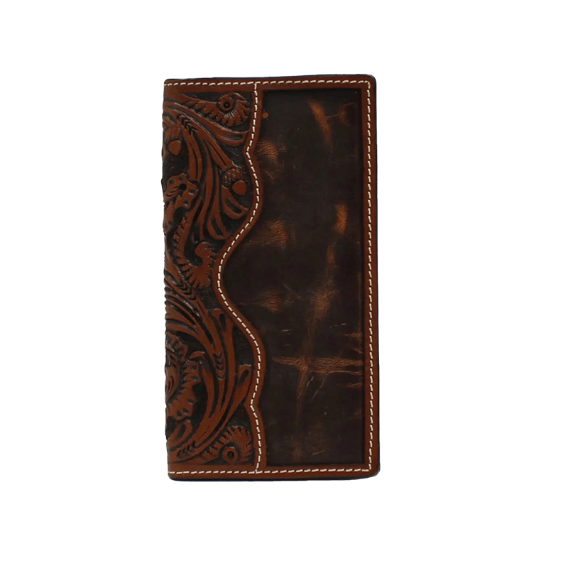 3D Men's Leaf & Acorn Brown Tooled Rodeo Wallet
