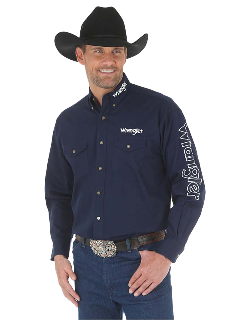 Wrangler Navy White Logo Long Sleeve Shirt