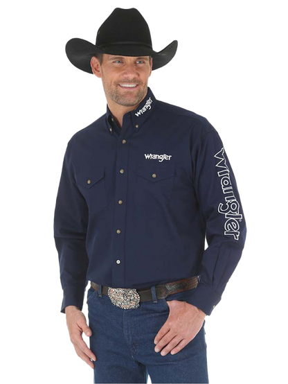 Wrangler Navy White Logo Long Sleeve Shirt