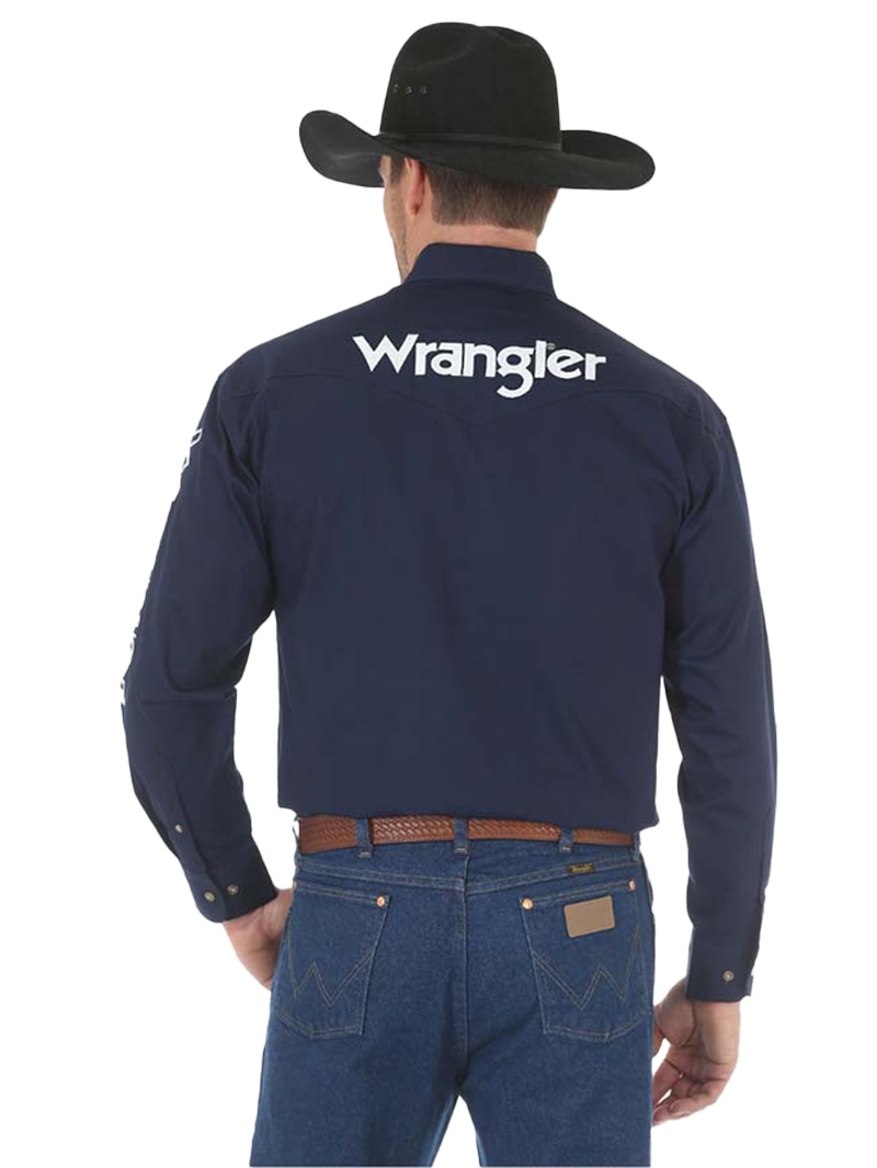 Wrangler Navy White Logo Long Sleeve Shirt