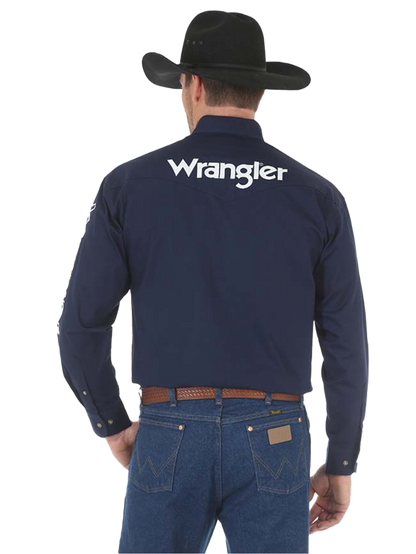 Wrangler Navy White Logo Long Sleeve Shirt