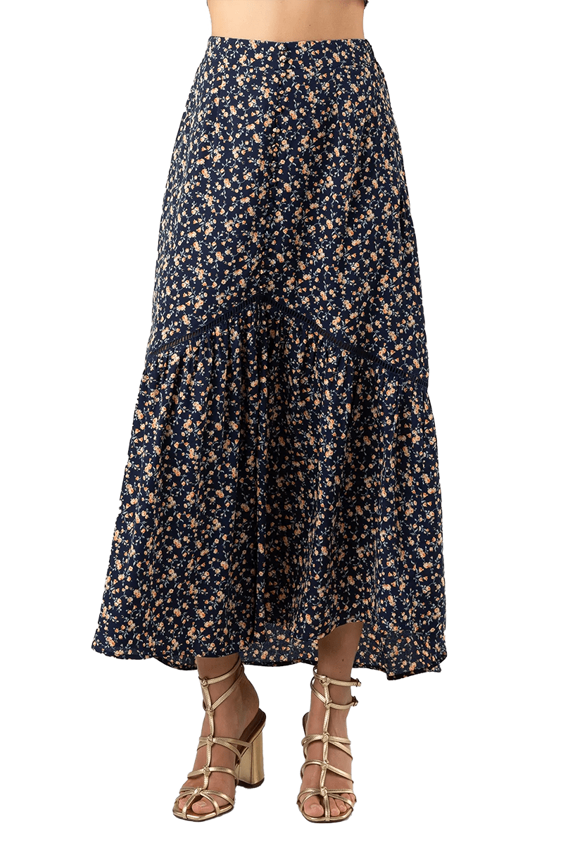 Miss Me Floral Print Flared Maxi Skirt