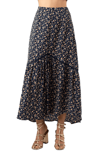 Miss Me Floral Print Flared Maxi Skirt