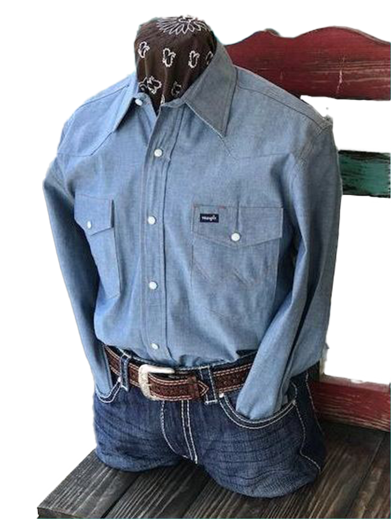 Wrangler Men's Cowboy Cut Light Blue Chambray Shirt