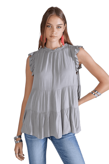 Miss Me Tiered Sleeveless Grey Top