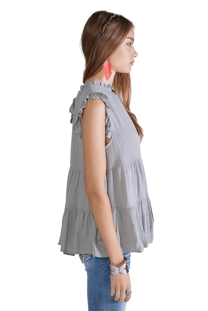 Miss Me Tiered Sleeveless Grey Top