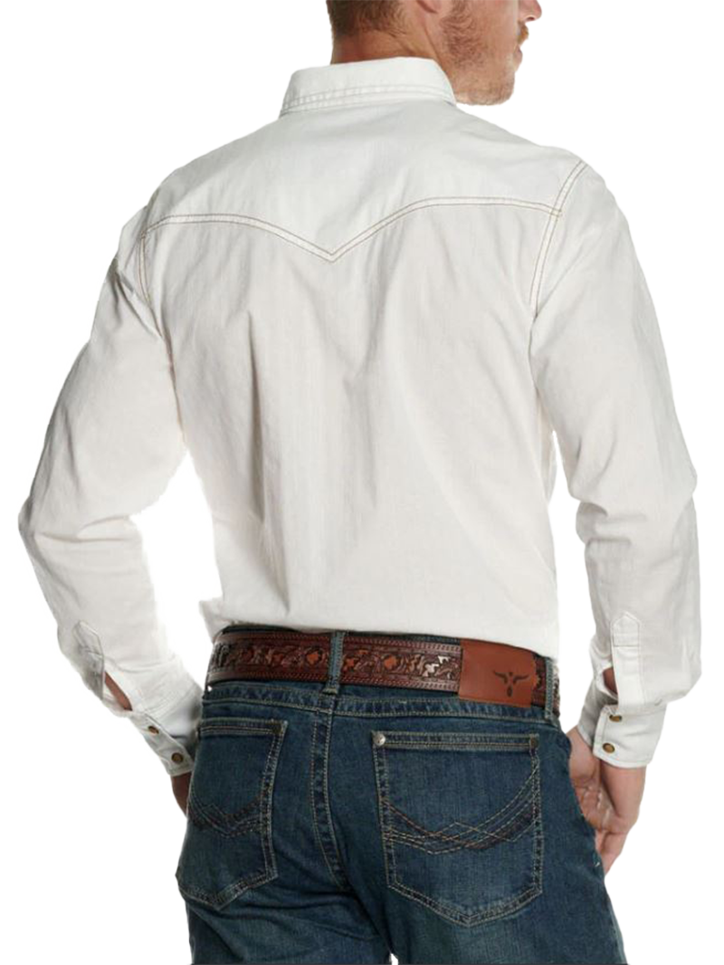 Wrangler Men's Retro Western Snap Solid Dobby White Shirt
