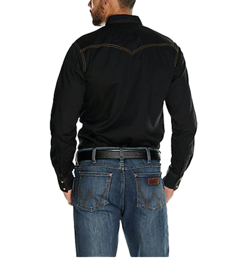 Wrangler Men's Retro Western Snap Solid Dobby Black Shirt