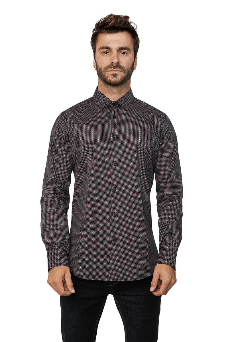 Platini Men's Monogram Digital Print Press Black Shirt