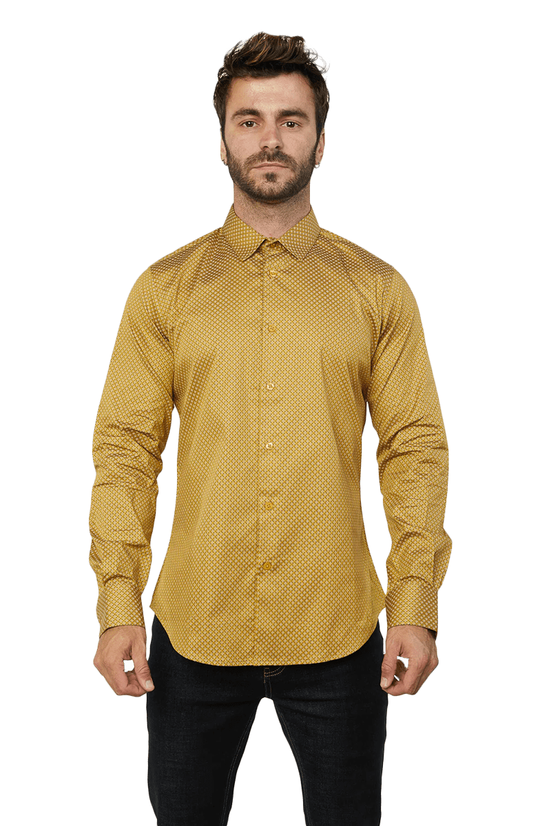 Platini Mustard Monogram Digital Print Dress Shirt