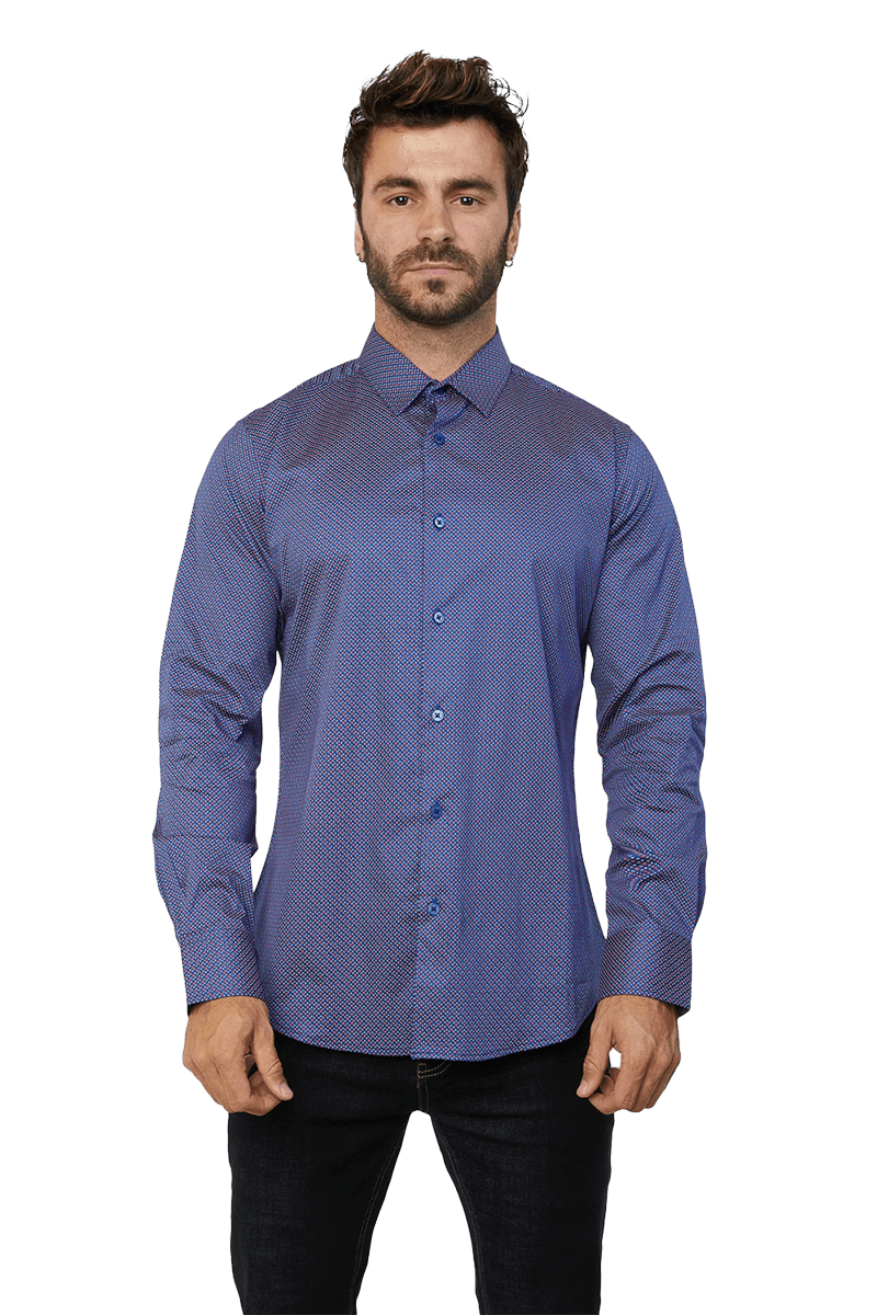 Platini Navy Monogram Digital Print Dress Shirt