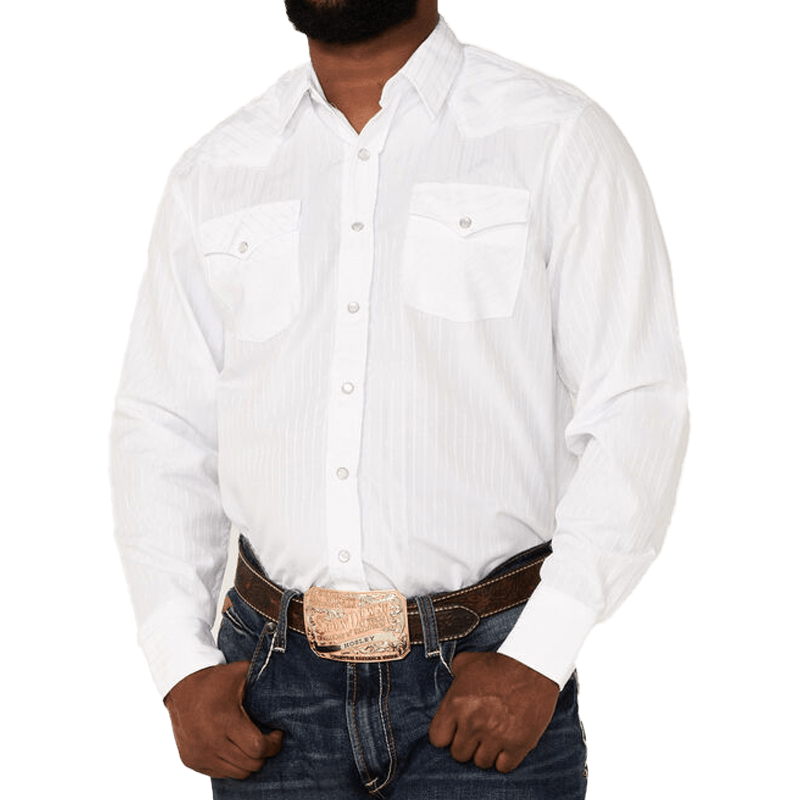Avalon Men's Solid White Long Sleeve Western Snap Shirt