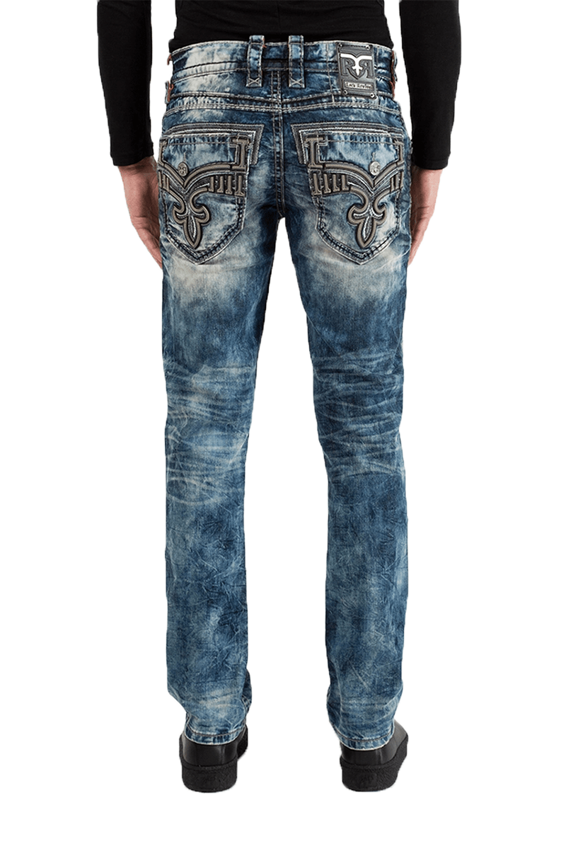 Rock Revival Men s Straight Blue Acid Wash Jeans Trendy Style