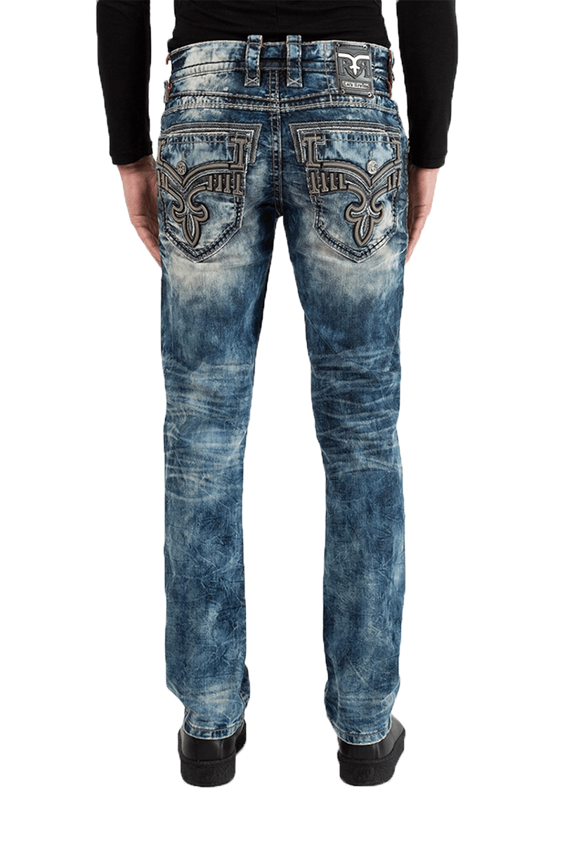 Rock Revival Men's Straight Blue Acid Wash Jeans