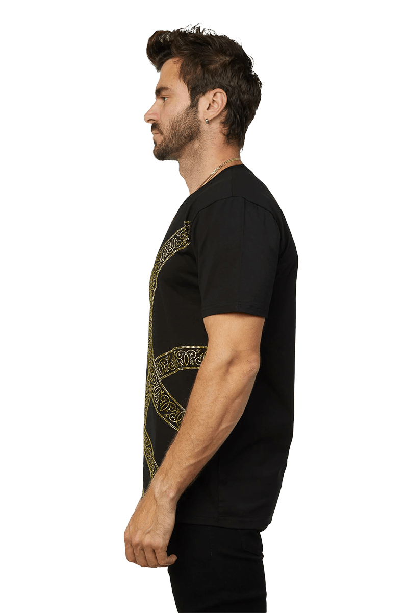 Platini Men's Black Cotton Rhinestone T-Shirt