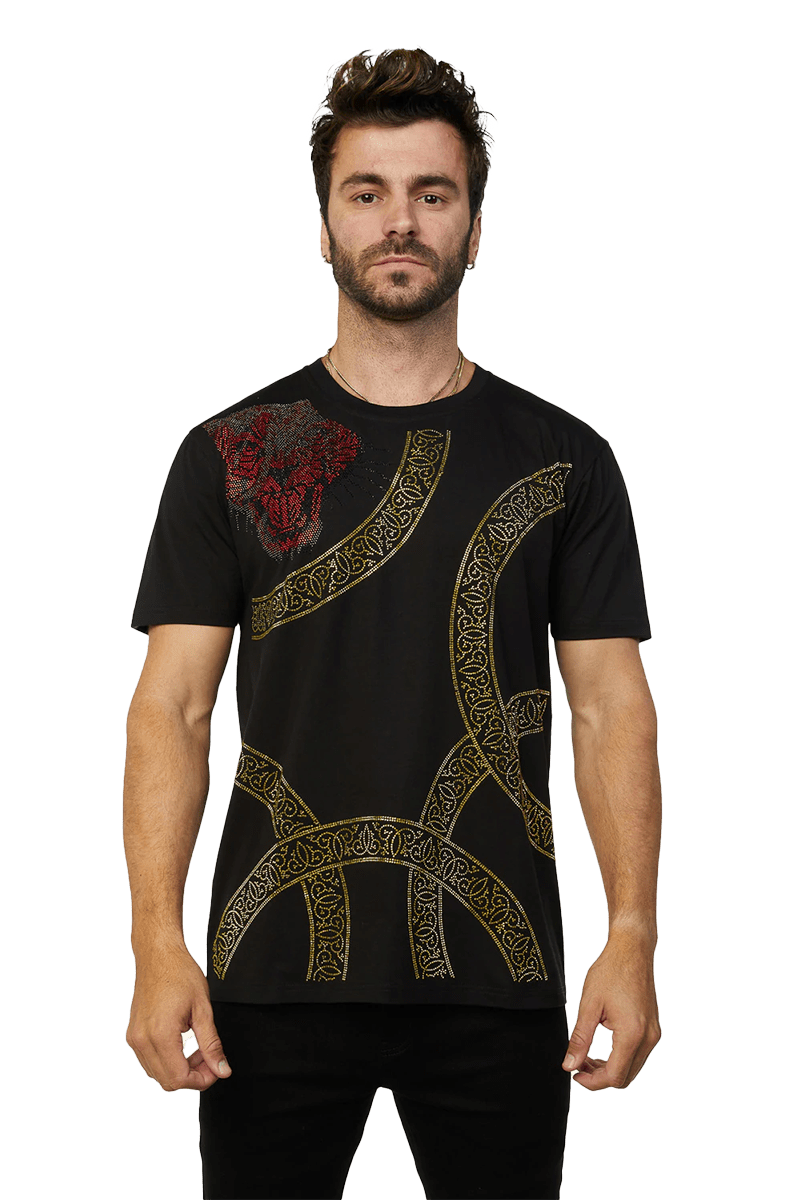 Platini Men's Black Cotton Rhinestone T-Shirt