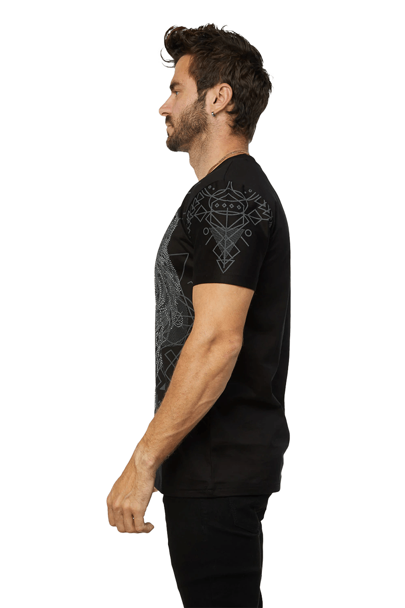 Platini Black Cotton Rhinestone Relaxed Fit T-Shirt
