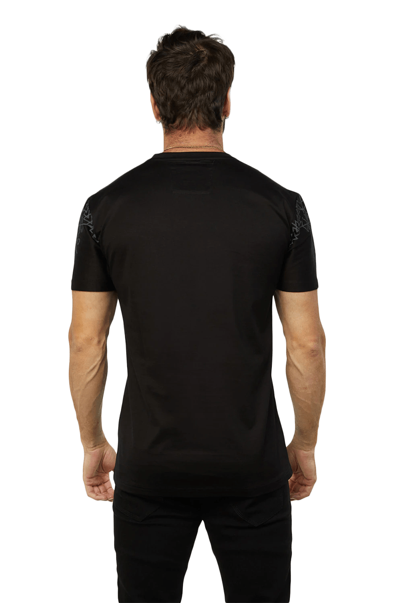 Platini Black Cotton Rhinestone Relaxed Fit T-Shirt