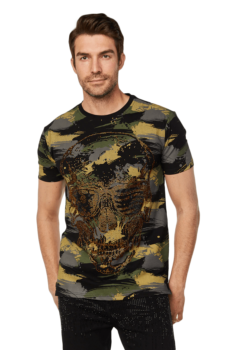 Platini Men's Camo Cotton Rhinestone T-Shirt