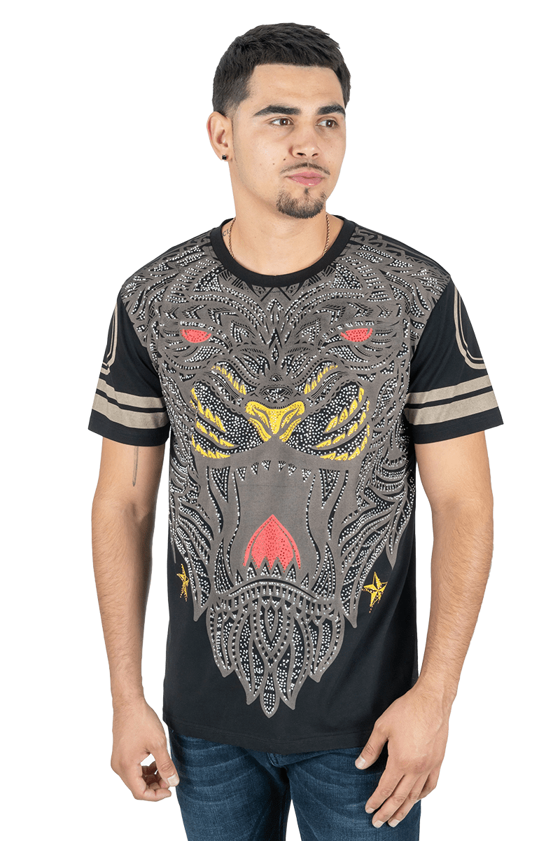 Platini Men's Cotton Black Rhinestone T-shirt