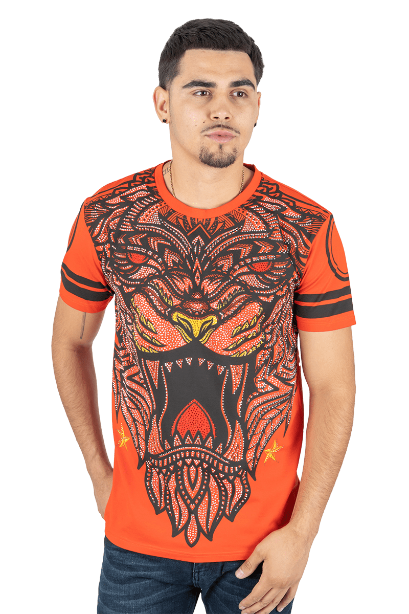 Platini Men's Orange Cotton Rhinestone T-Shirt