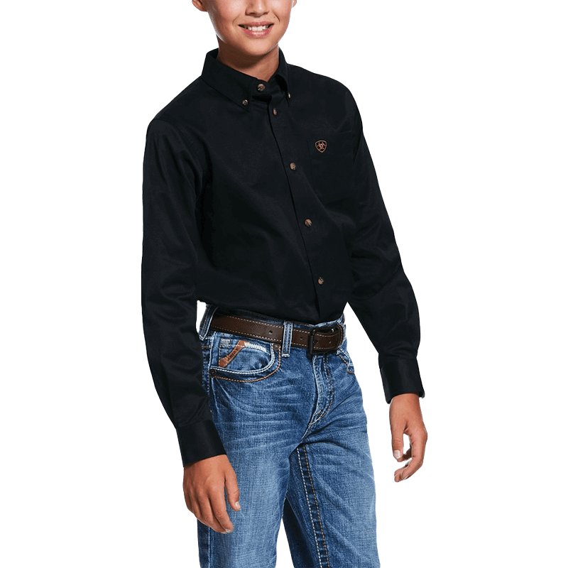 Ariat Boy's Black Solid Twill Classic Fit Button Up Western Shirt