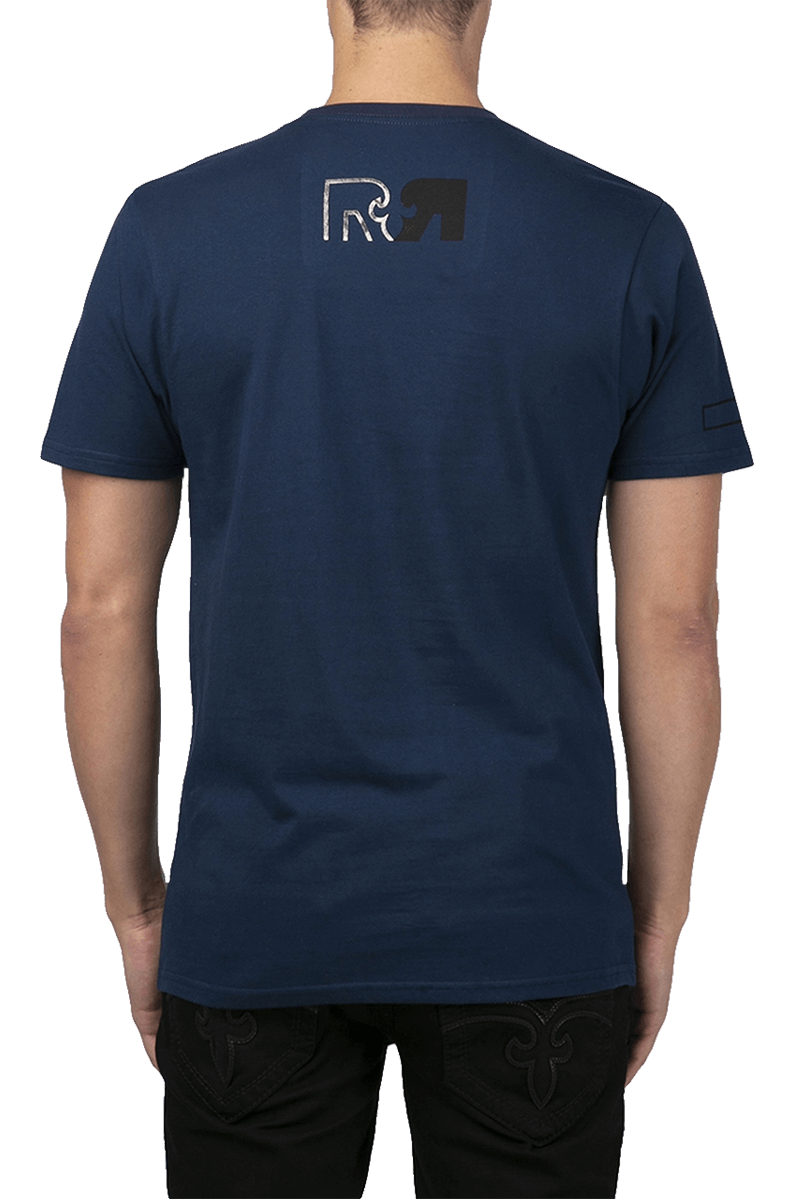 Rock Revival 'R R' Logo Through Out Navy Crew Neck T-Shirt