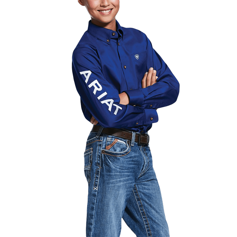 Ariat Boy's Team Logo Ultramarine Blue Twill Button-Up Shirt