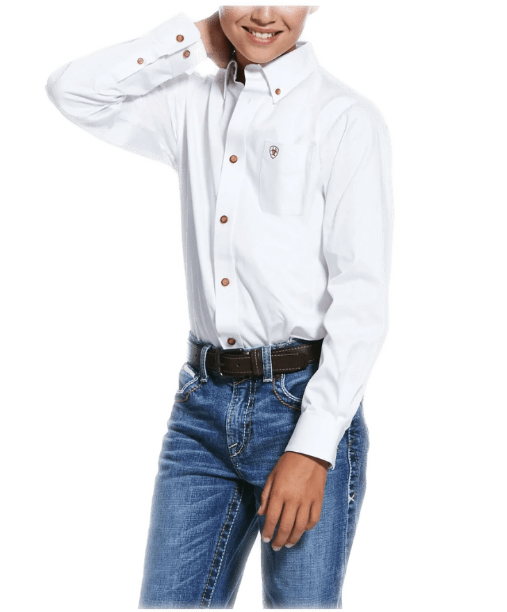 Ariat Boy's Pro Solid Twill Long Sleeve Classic White Shirt