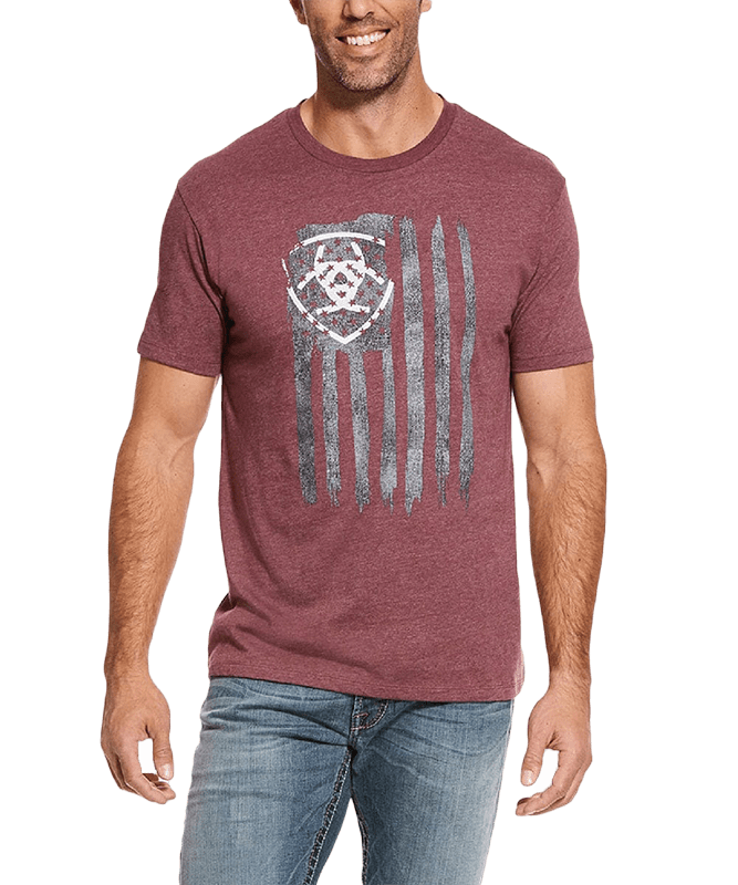 Ariat Men's Burgundy Heather Vertical Flag Short Sleeve T-Shirt